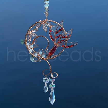 Wire Wrapped Glass Beads & Metal Carp Hanging Ornaments PW-WG24251-01-1