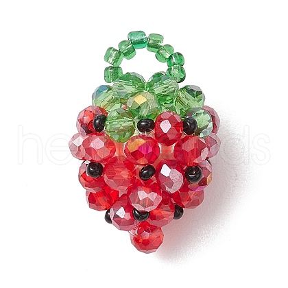 Handmade Glass Seed Beaded Strawberry Pendants PALLOY-CJ00086-1