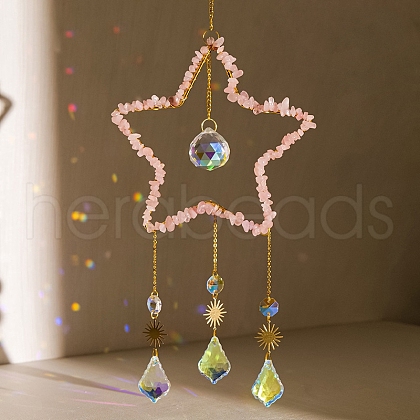 Rose Quartz & Crystal Glass Sun Catcher Pendant PW-WGCCFD7-02-1
