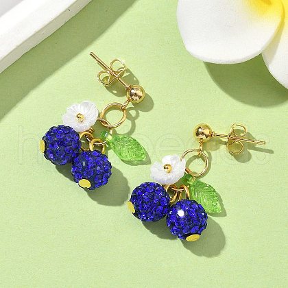 Cherry 304 Stainless Steel Handmade Polymer Clay Rhinestone Dangle Stud Earrings EJEW-JE06428-01-1