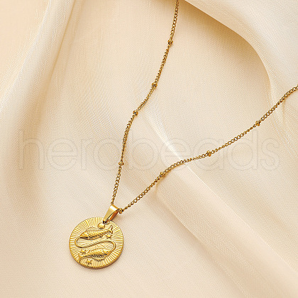 304 Stainless Steel Disc with Embossed Constellation Pendant Necklaces WG3413F-12-1