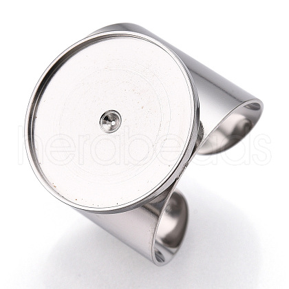 304 Stainless Steel Open Cuff Finger Ring Cabochon Settings STAS-T060-03P-1