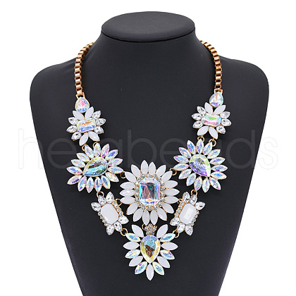 Alloy Glass Flower Statement Bib Necklaces for Women FS-WG917A1-03-1