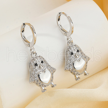 Fashionable Brass Clear Cubic Zirconia Bird with Heart Hoop Earrings PQ1512-1-1