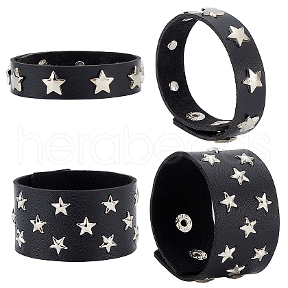 AHADERMAKER 4Pcs 2 Style Imitation Leather Wide Cord Bracelets Set BJEW-GA0001-09-1