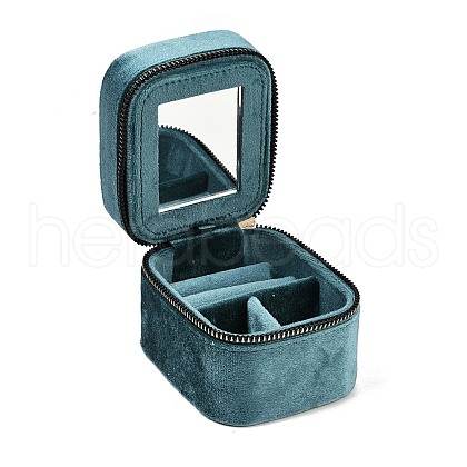 Mini Rectangle Velvet Jewelry Storage Zipper Boxes with Mirror Inside CON-Z009-04A-1