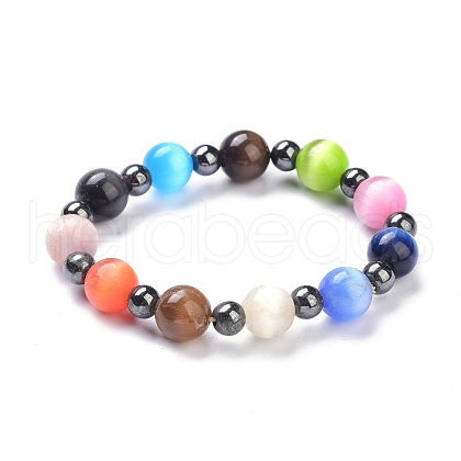 Cat Eye Beads Stretch Bracelets BJEW-P268-04-1