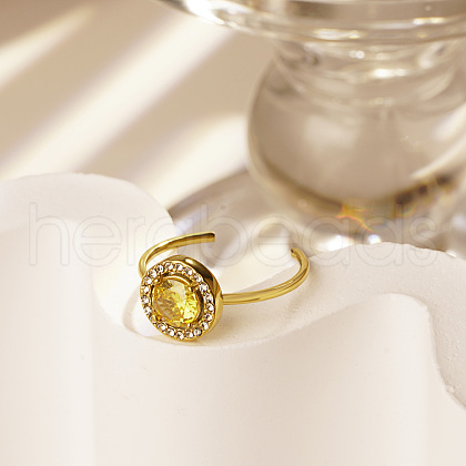 Stainless Steel Micro Pave Cubic Zirconia Adjustable Open Cuff Rings for Women VT4323-5-1