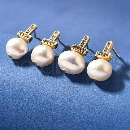 Mother's Day Jewellery Natural Pearl Ear Studs EJEW-L099-09G-1