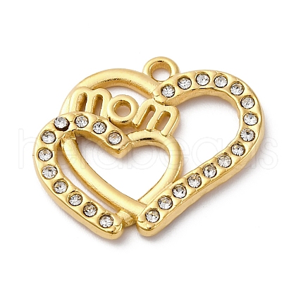 Mother's Day PVD Vacuum Plating 304 Stainless Steel Rhinestone Pendants STAS-S163-24G-01-1