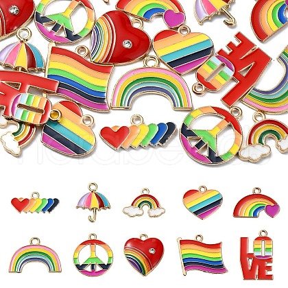 20Pcs 10 Styles Rainbow Color Alloy Enamel Pendants ENAM-YW0004-10-1