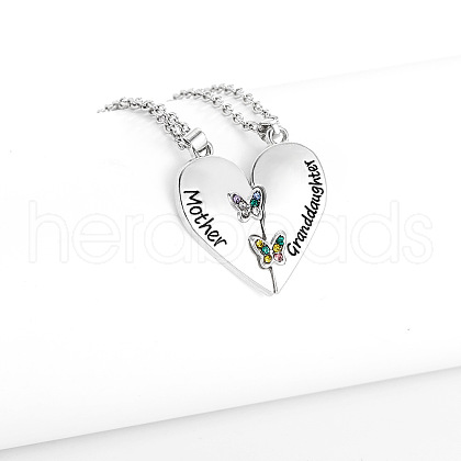 2Pcs Mother's Day Heart Alloy Colorful Rhinestone Mother and Daughter Pendant Necklaces FS-WG01266-03-1