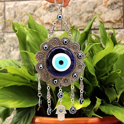 Glass Turkish Blue Evil Eye Blessing Amulet Wall Hanging Decor PW-WG85013-03-1