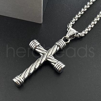 Punk Style Stainless Steel Long Twisted Cross Pendant Necklaces XI4371-1