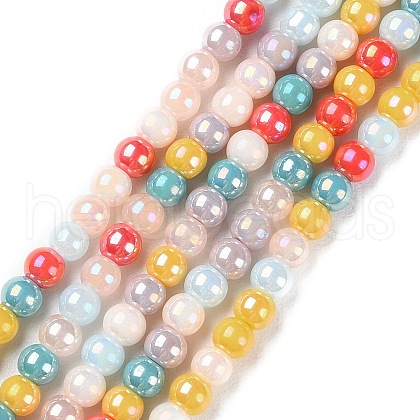 Opaque Electroplate Glass Beads Strands X-GLAA-P056-4mm-A01-1