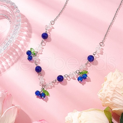 Crackle Glass & Natural Quartz Crystal Fruit Bib Necklaces for Women NJEW-JN05203-01-1