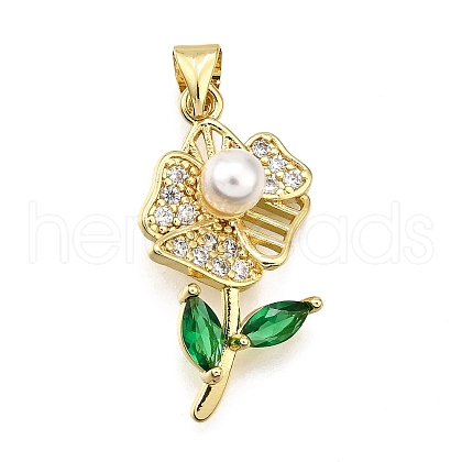 Rack Plating Brass Micro Pave Cubic Zirconia Pendants KK-K401-54G-1