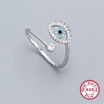 Cubic Zirconia Horse Eye Open Cuff Rings for Women RJEW-F148-01P-1