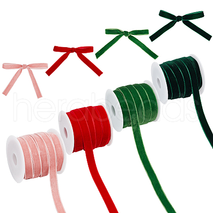 HOBBIESAY 40 Yards 4 Colors Christmas Theme Single Face Velvet Ribbon SRIB-HY0001-10-1