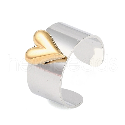 304 Stainless Steel Heart Open Cuff Rings RJEW-C095-04P-1