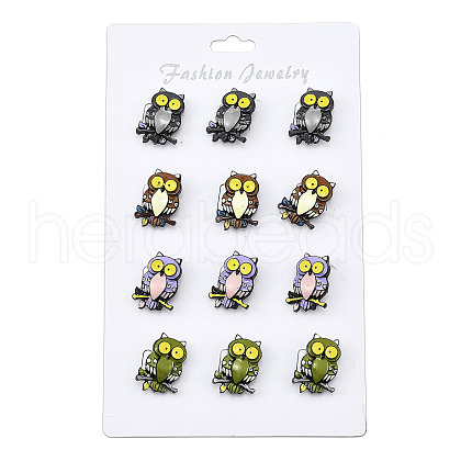 12Pcs 4 Colors Owl Enamel Pins JEWB-A033-15EB-1