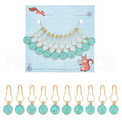 10Pcs 10 Style Number 0~9 Alloy Enamel Pendant Stitch Markers HJEW-NB00001-1