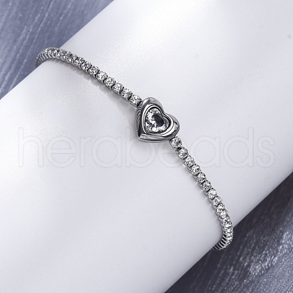 304 Stainless Steel Cubic Zirconia Link Chain Bracelets for Women NJEW-Z067-01P-02-1