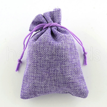 Polyester Imitation Burlap Packing Pouches Drawstring Bags ABAG-R004-14x10cm-08-1