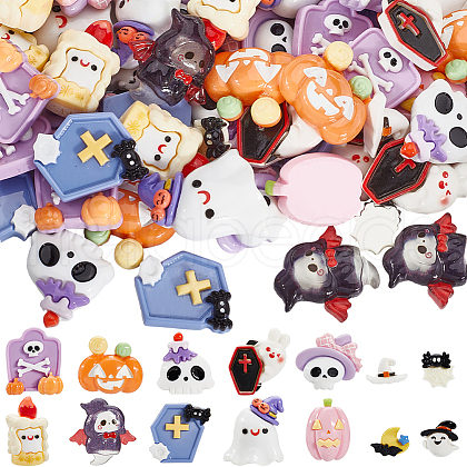 SUNNYCLUE 84Pcs 16 Styles Halloween Opaque Resin Decoden Cabochons CRES-SC0002-89-1