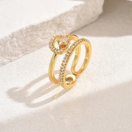 Brass Micro Pave Cubic Zirconia Double Layer Cuff Rings for Women AH8592-1