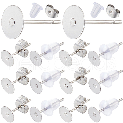 SUNNYCLUE 300Pcs 304 Stainless Steel Flat Round Blank Peg Earring Post STAS-SC0007-33C-1