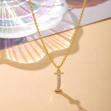 Fashionable Brass Micro Pave Clear Cubic Zirconia Initial Pendant Necklaces for Women FS-WG2FE2D-09-1