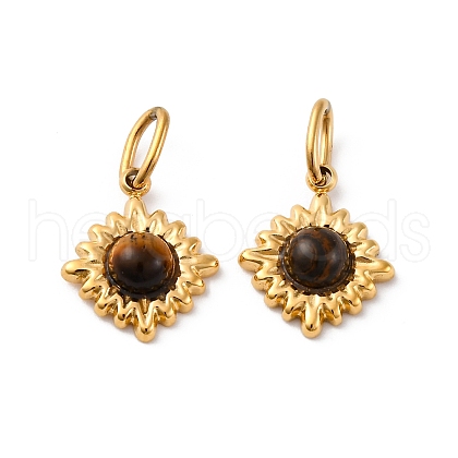 304 Stainless Steel Pave Natural Tiger Eye Rhombus Charms STAS-I331-32G-1