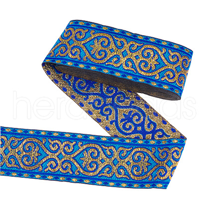 7M Ethnic Style Polyester Jacquard Flower Ribbon OCOR-WH0086-70-1