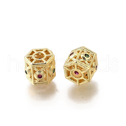 Brass Micro Pave Cubic Zirconia Beads KK-C106-22G-1