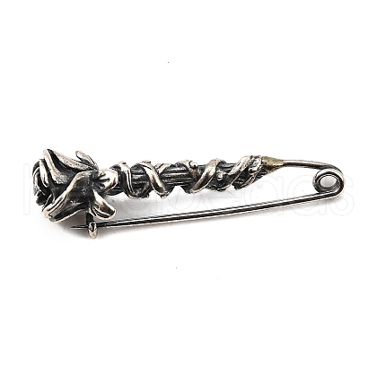 925 Sterling Silver Rose with Rattan Safety Pins JEWB-Q050-02AS-1