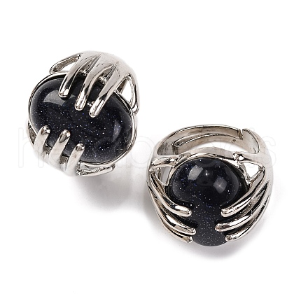 Oval Synthetic Blue Goldstone Finger Ring G-Q184-06H-P-1