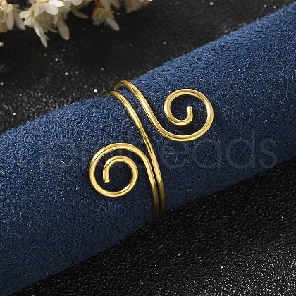 304 Stainless Steel Round Wrap Open Cuff Rings for Women Men RJEW-Z071-02B-G-1