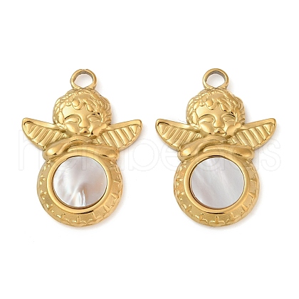 304 Stainless Steel Natural White Shell Pendants STAS-L288-01G-02-1
