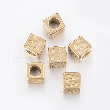 304 Stainless Steel Large Hole Letter European Beads STAS-H428-01G-W-1