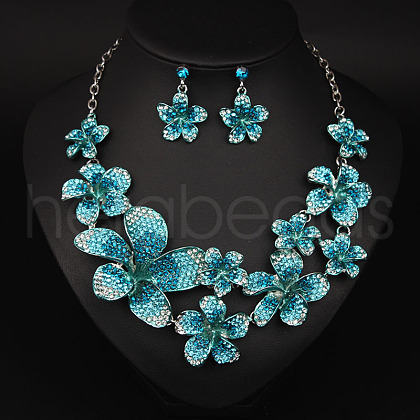 Flower Alloy Rhinestone Pendant Necklaces & Stud Dangle Earrings Sets FS-WGB2523-01-1
