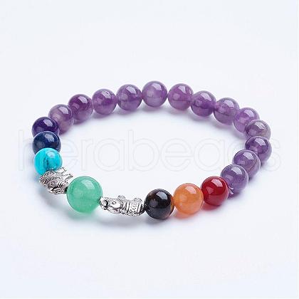 Natural Amethyst Beaded Stretch Bracelets BJEW-P072-H01-B-1