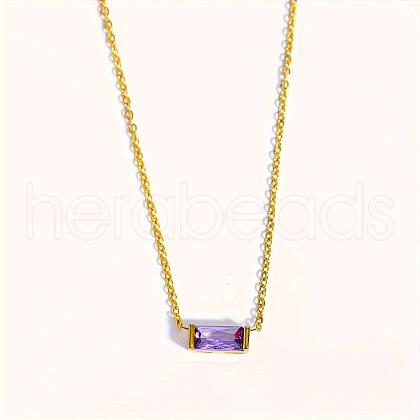 Birthstone Style Brass Cubic Zirconia Baguette Pendant Necklaces for Women FS-WGDF12C-06-1