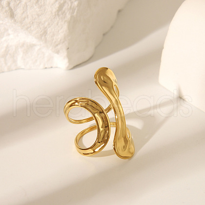 Ocean Themes 304 Stainless Steel Open Cuff Rings for Women RJEW-K293-02A-G-1