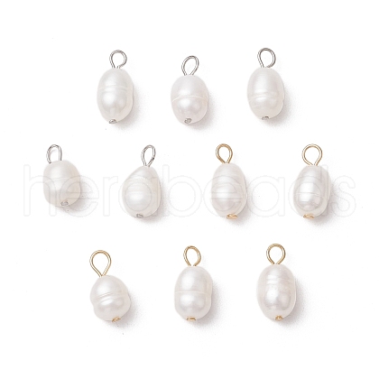 10Pcs 2 Colors Natural Cultured Freshwater Pearl Rice Charms PALLOY-JF03921-1