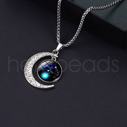 Alloy & Glass Luminous Moon Constellation Pendant Necklaces WG12A0F-04-1