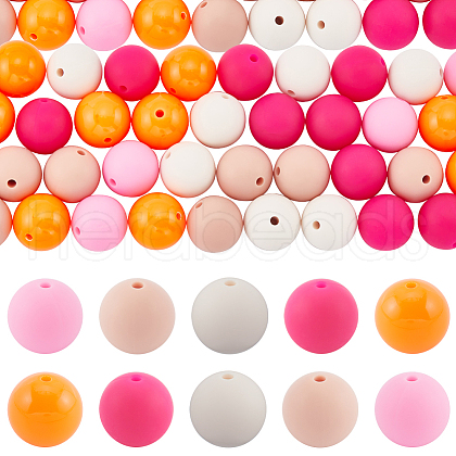 SOFPLATE 60Pcs 2 Styles Round Silicone Focal Beads with Fluorescence Acrylic Beads SIL-SP0001-01A-1