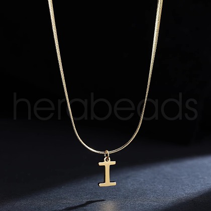 316 Surgical Stainless Steel Initial Pendant Flat Snake Chain Necklaces for Women WGC1053-09-1