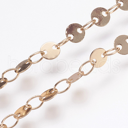 3.28 Feet Rack Plating Brass Handmade Flat Sequin Chains X-CHC-P0005-03G-1