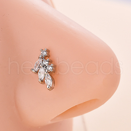 316L Surgical Stainless Steel Micro Pave Clear Cubic Zirconia L-Shaped Nose Rings WG5ADDF-15-1